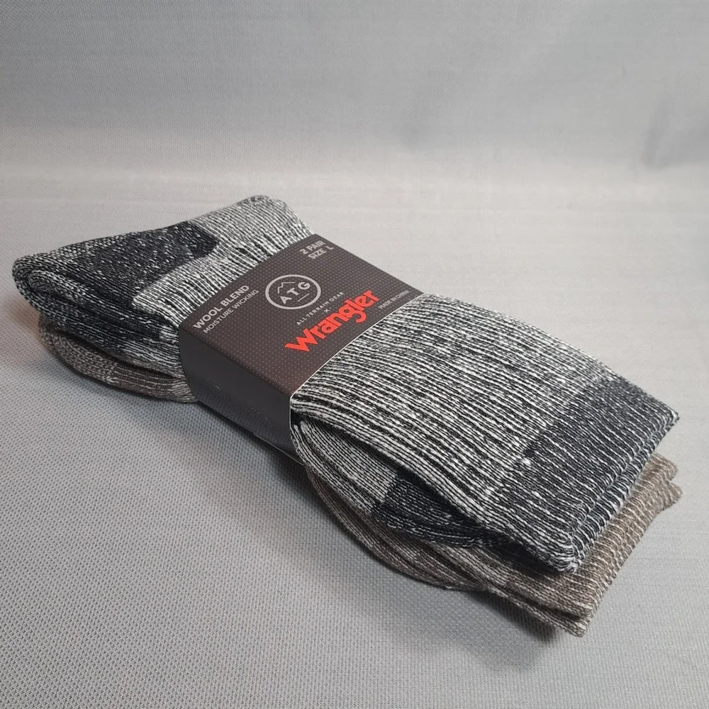 Wrangler ATG Men's 2 Pairs Size L Wool Blend Winter‎ Socks Black/Brown